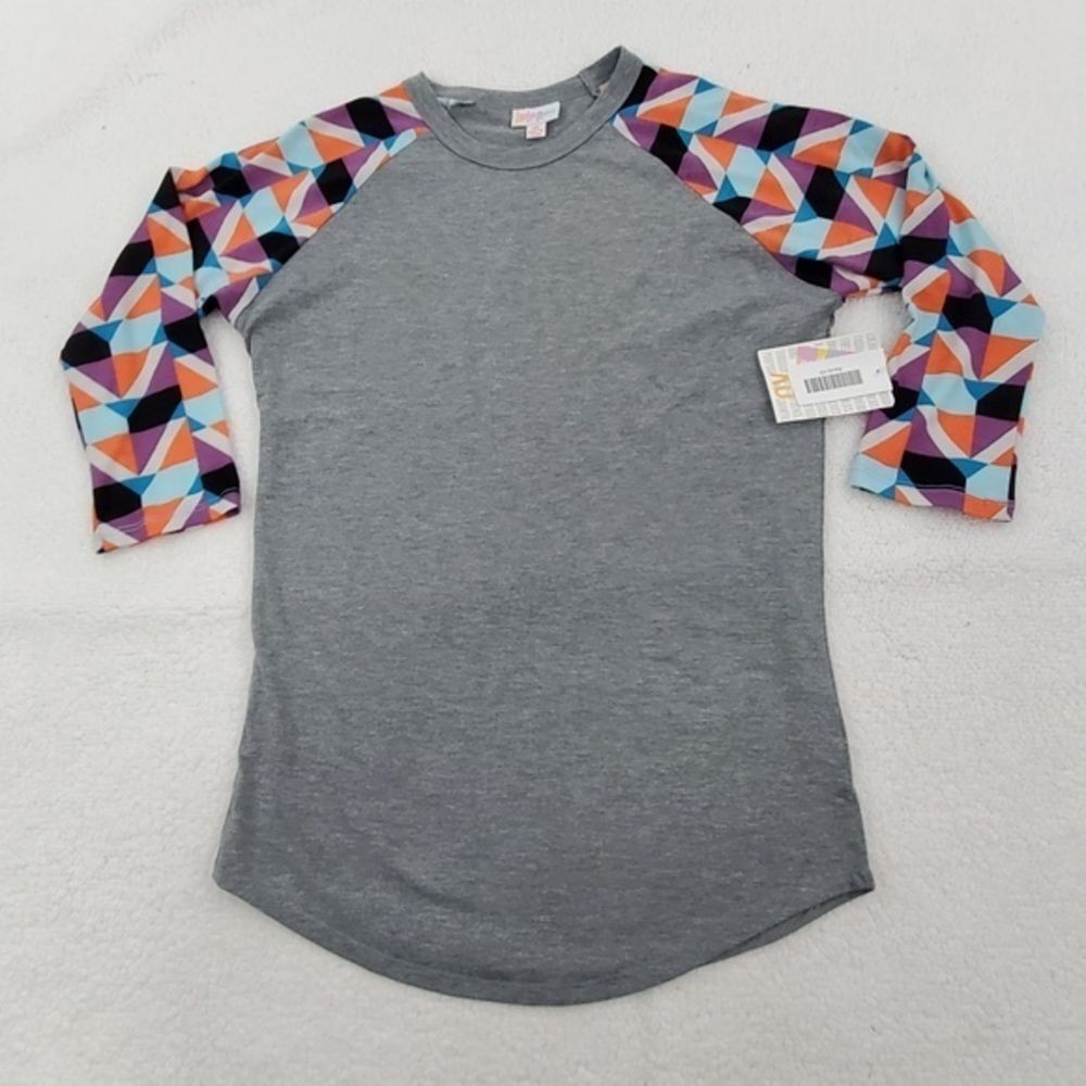 Lularoe Randy‎ XS Raglan Geometric Gray Purple Oran
